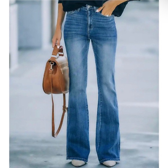 Kancan Retro High Rise Flare Bootcut Denim Jeans Medium Wash Multi Sizes BNWT - Picture 7 of 8